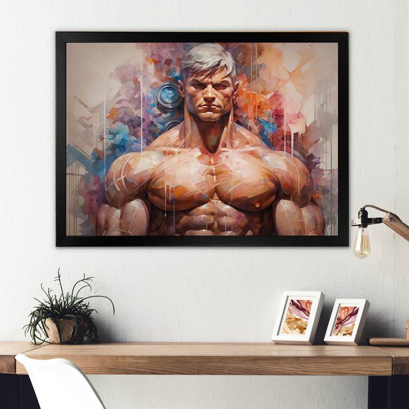 Bodybuilding Muscle Symphony III - Print on Canvas Size: 24" H x 32" W x 1" D, Format: Black Single Picture Frame