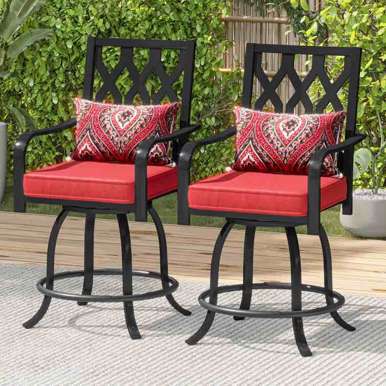 Arsalaan 29"W Enlarged Swivel Metal Outdoor Bar Stools with Cushion