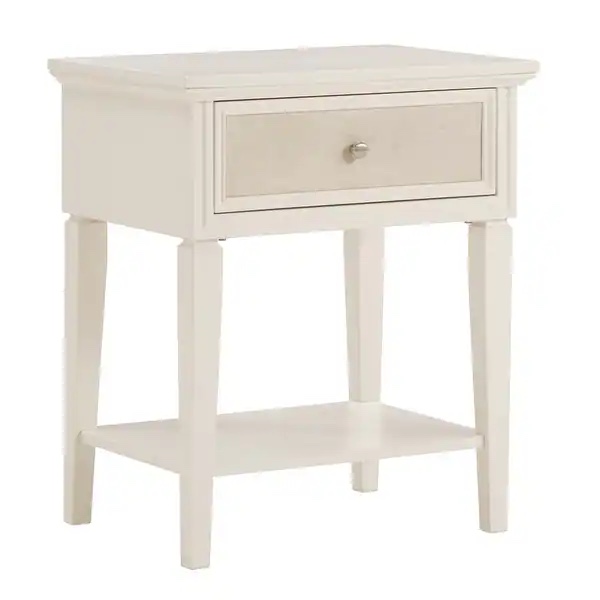 Erro White Finish Beige Linen Drawer 1-Drawer Nightstand