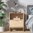 Anmytek Modern Wood Nightstand Accent Sofa Table Farmhouse Style Bedside Table with Drawer and Open Shelf End Table for Living Room Bedroom H0054 Oak-1 Drawer