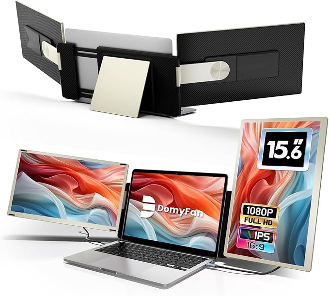 15.6" Laptop Screen Extender, 120% sRGB FHD 1080P IPS Triple Portable Laptop Monitor Extender with Hub USB HDMI Plug-Play for Mac, Windows, Chrome, Android, Fits All Laptops