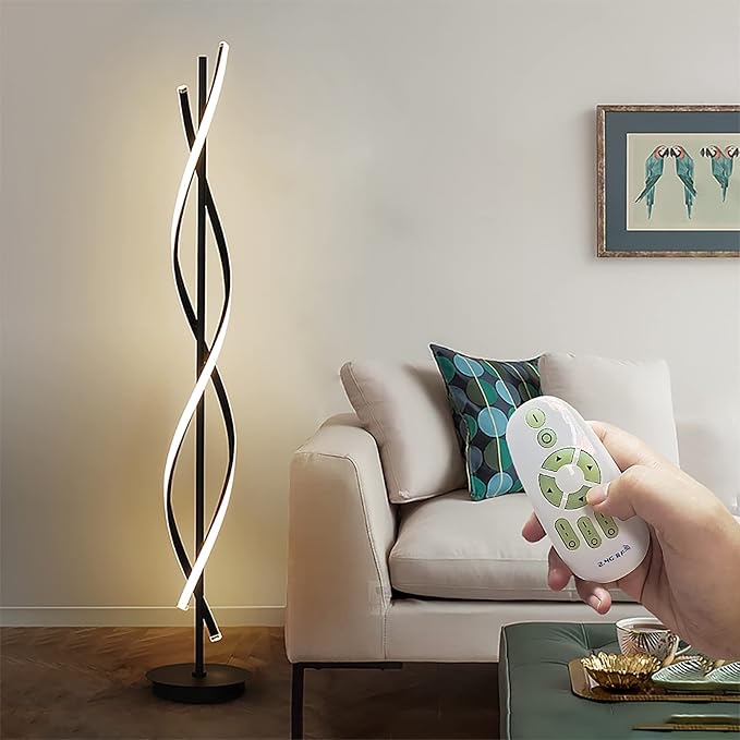 AooLiWang 61inch Height; 60W DNA Spiral LED Floor Lights;Art Interior Decoration Home Nordic Standing Lamp for Living Room Lighting ; 3Color Remote Control Dimming (Black)