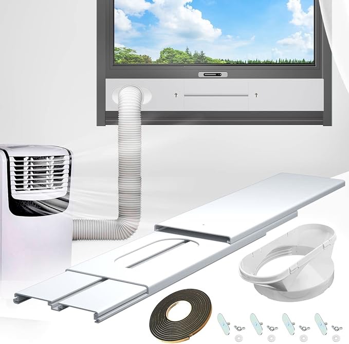 Gulrear Portable AC Window Vent kit,Universal Portable Air Conditioner Window Kit with 3 Adjustable Slide Seal Plates and 5.0" Hose Adapter Adjust Length from 25.5" to 47" Sliding Window AC Vent Kit