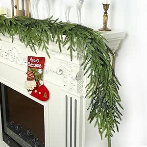 6 Ft Realistic Christmas Garland,Natural Droopy,Soft Bendable Cedar Garland, Lifelike Garland Christmas Decorations,Christmas Garland for Mantle Table Fireplace Stairs Christmas Decorations Indoor