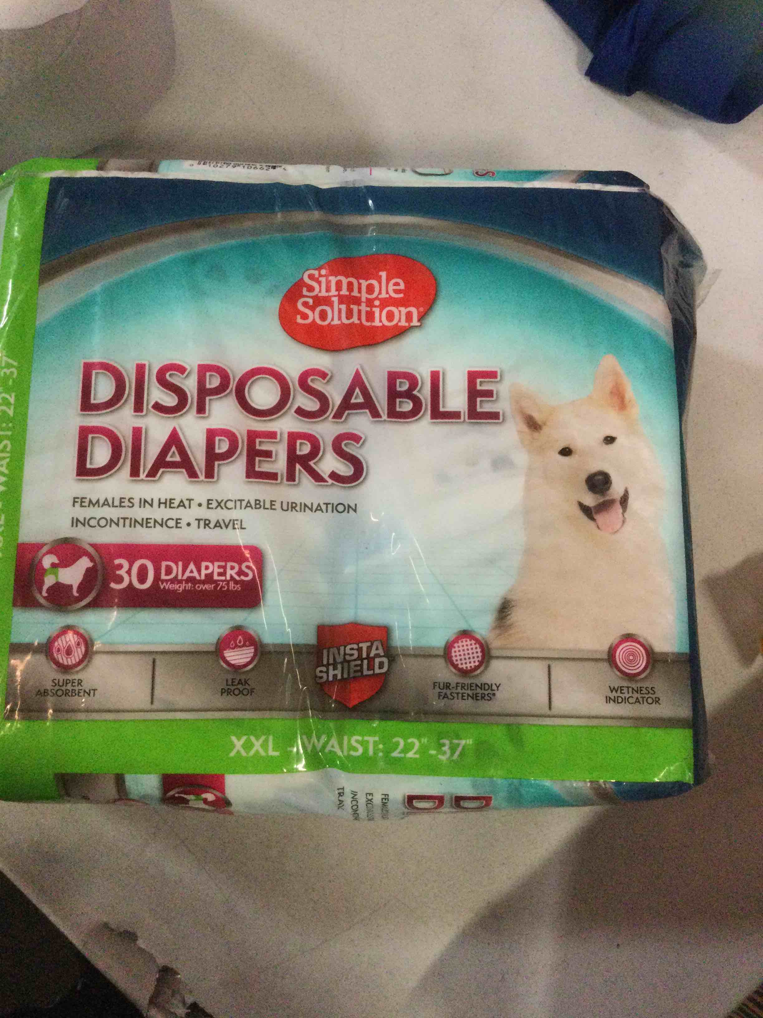 Condition photo showing Brand New for Simple Solution True Fit Disposable Dog Diapers for Female Dogs - Super Absorbent with Wetness Indicator - XXL (Waist 22-37in) - 30 Count