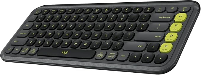 Logitech POP ICON Keys Wireless Bluetooth Keyboard, Comfortable Typing, Programmable Keys, Easy-Switch Between up to 3 Devices, for Laptop, Tablet, PC – Graphite and Green