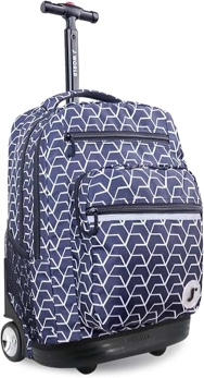 J World New York Sunrise Kids Rolling Backpack for Girls Boys Teen. Roller Bookbag with Wheels, Crus