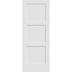 80-in 3-Panel Equal Shaker Solid Wood Primed Slab Door INCOMPLETE 