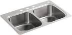 Drop-in Stainless Steel 33 In. 4-hole Double Bowl Kitchen Sink