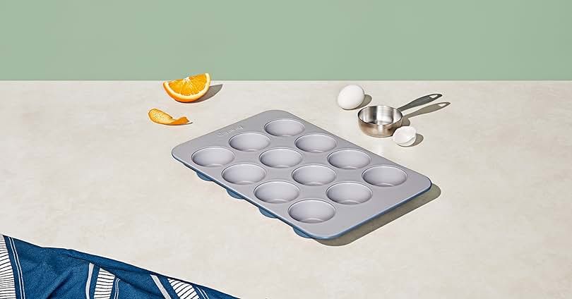 GreenLife 12-Cup Muffin Pan, Healthy Ceramic Nonstick Bakeware, PFOA & PFAS-Free Cupcake Tray, Durable Baking Pan, Versatile Kitchen Essential, Easy Clean Muffin Mold, Nonstick Baking Sheet, Blue Haze