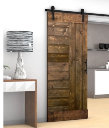 Paneled Wood and Metal Barn Door with Installation Hardware Kit