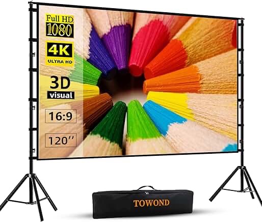 Projector Screen and Stand,Towond 120 inch Outdoor Projection Screen, Portable 16:9 4K HD Rear Front Movie Screen with Carry Bag Wrinkle-Free Design for Home Theater Backyard Cinema 120'' with stand