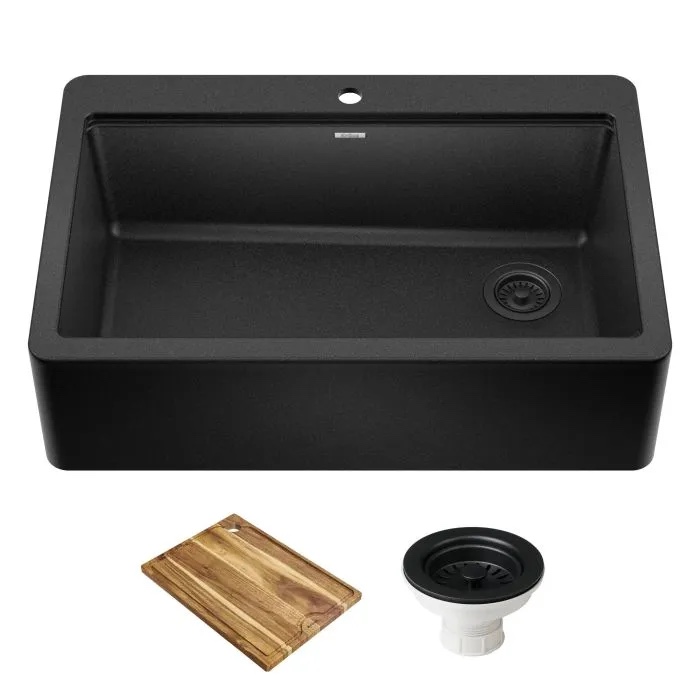KRAUS Bellucci 33” Workstation Drop In Retrofit Farmhouse Single Bowl Granite Kitchen Sink With Accessories