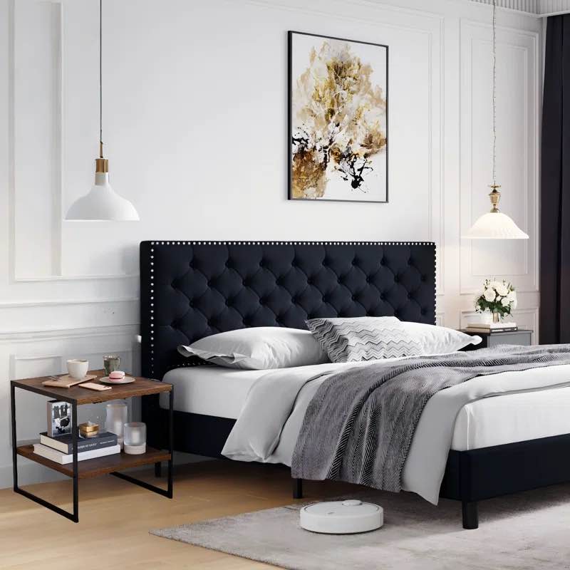 3 Piece Bedroom Set , 1 Upholstered Platform Bed, 2 Nightstands