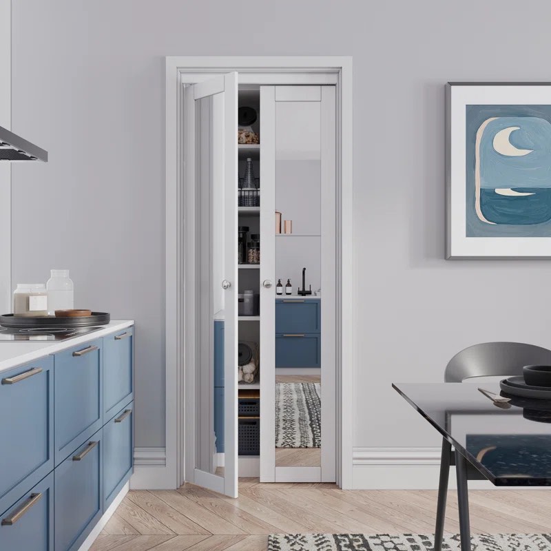 Pivot-French or Bi-fold Mirrored Door Solid Manufactured Wood with Installation Hardware Kit(closet-pantry)
