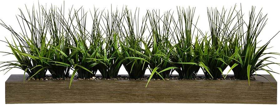 Vintage Home Artificial Faux Lifelike Plastic Fake Green Grass In Designer Taupe Holder