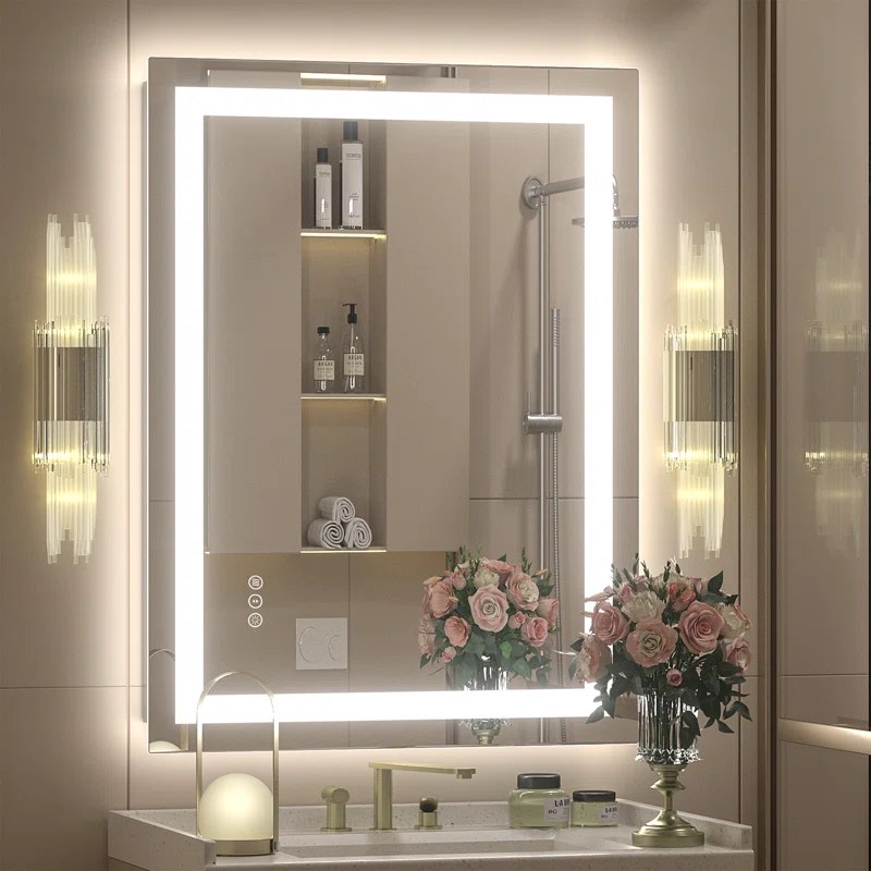 Aevar Super Bright Front & Back Lighted Anti-Fog Bathroom/Vanity Mirror with Tempered Glass & ETL