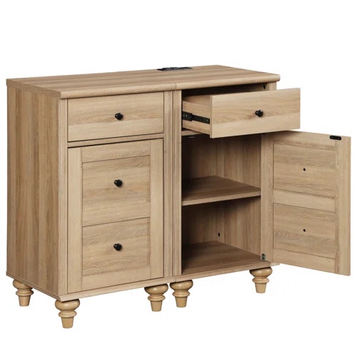 Scarlett Kitchen Buffet Sideboard Cabinet With 2 Drawers And 4 Doors, Mid-Century Cupboard & End Table With Charging Station, 4-In-1 Console Table Entertainment Center For Living Room Dining Room