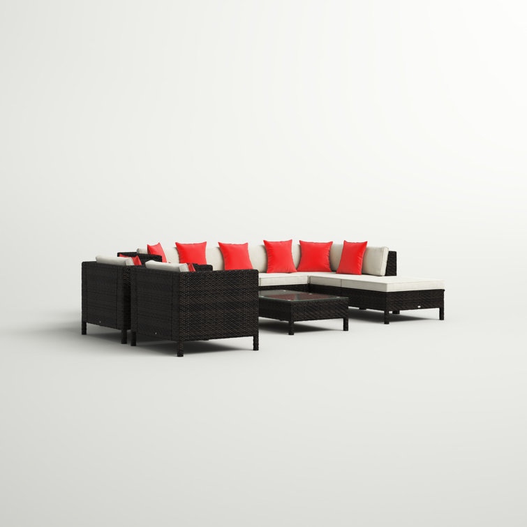 Lutie 9 Piece Rattan Seotional Seating Group with cushions 