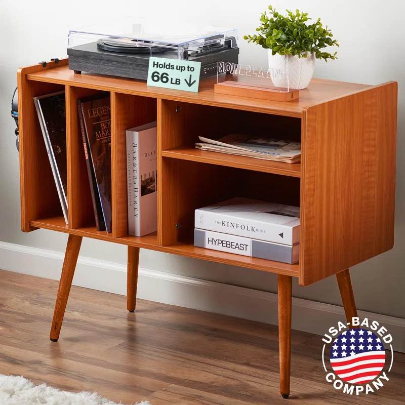 Record Player Stand With Charging Station