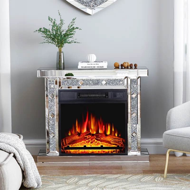 Small Electric Fireplace with Mirrored Finish