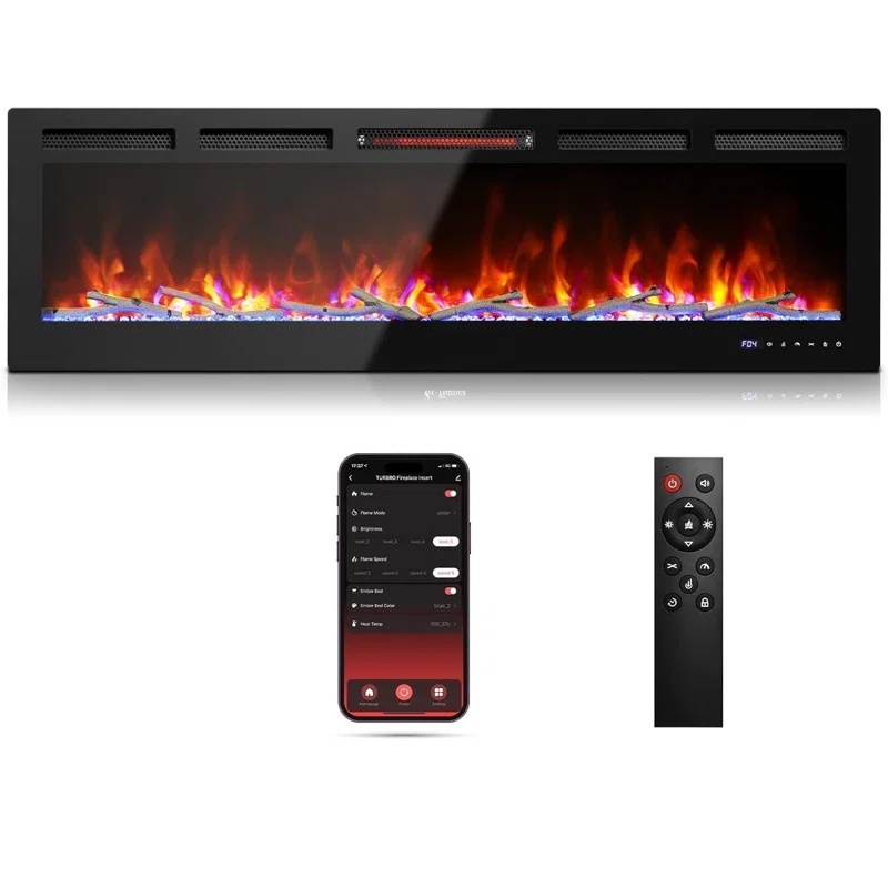 60” Recessed And Wall Mounted Electric Fireplace, Smart Wifi Infared Electric Fireplace with Remote Control
