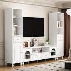 110" Wide Media Center With Bookcases For Tv Stand Up To Tv, White
