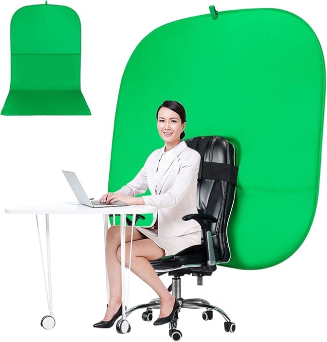 Green Screen Chair, 59in Portable Green Screen, Portable Backaround, 4.65ft Green Backqround Screen Portable, Chroma Key Green for Video, Chair Green Screen Zoom Calls