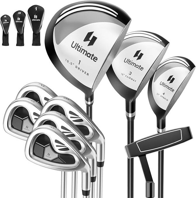 ULTIMATE Men's Complete Golf Club Set - Right Handed, 9/10pcs Golf Clubs Set Includes 460cc #1 Driver, #3 Fairway Wood, #4 Hybrid, #6/#7/#8/#9/#P Irons, Putter & Bag, Mens Golf Clubs Full Set