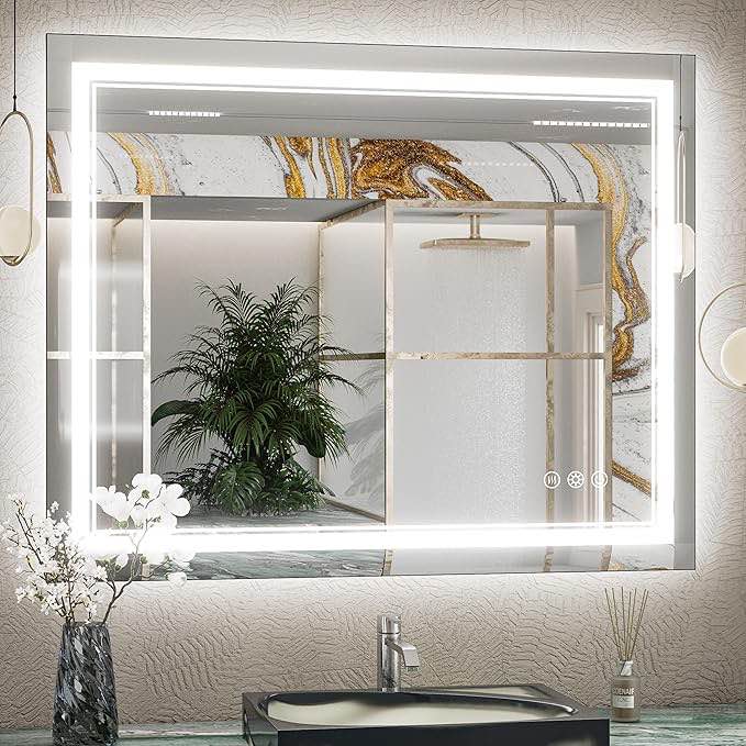 TokeShimi 40x32 Bathroom Led Mirror with Defogger 3 Color Dimmable Lighted Vanity Mirror Wall Mounted, Separate Control Frontlit & Backlit Mirror Frameless,CRI90+,UL Listed Driver,Memory