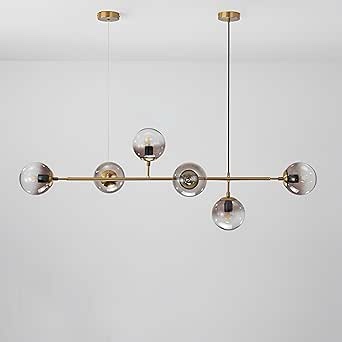 6-Lights Pendant Light Modern Indoor Ceiling Chandelier Glass Globe Hanging Lamp Living Room Dining Room Restaurant Kitchen Island Chandeliers (Gold+Smoke Gray)