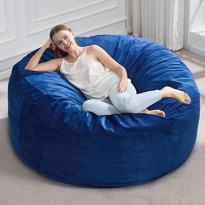 5FT Bean Bag Chair Bean Bag Chairs for Adults Giant Bean Chairs with Velvet Cover, Memory Foam BeanBag Chair Large Bean Bag Chairs for Adults for Living Room, Bedroom - Blue (50" x 50" x 24")