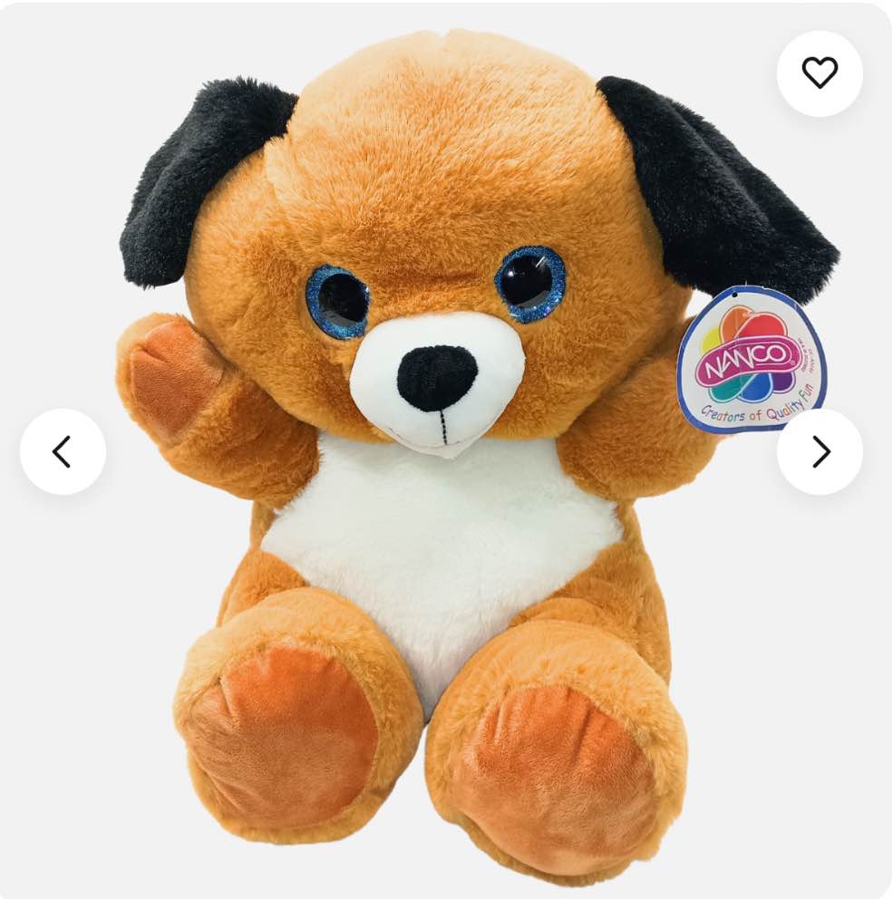 Nanco Plush Stuffed Brown White Puppy Dog 15 Tall Sitting Big Blue Eyes