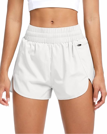Size: S QUEENIEKE Athletic Shorts for Women High Waisted Workout Shorts Womens Quick Dry with Mesh Liner Zipper Pockets Small White