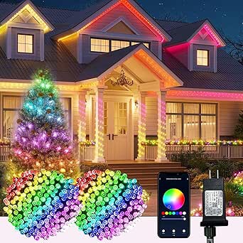 Smart Christmas String Lights - 196FT 600 RGB LEDs WiFi Christmas Lights with App Controlled Multi-Color Changing Work with Alexa & Google Home for 6-8ft Christmas Tree