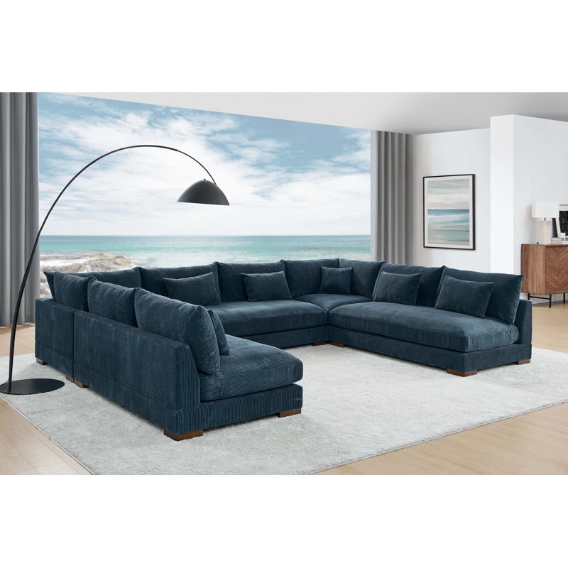 ( incomplete set, only 1 box ) Caoimh 147" Wide Reversible Modular Sofa & Chaise Body Fabric: Blue Corduroy