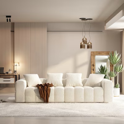 incomplete  box 1 ) FUFU&GAGA 100.8-in Modern White Cotton Sofa