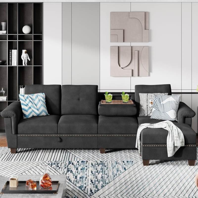 ( incomplete set ,only 3 boxes ) Bergvin 107.9" Upholstered Sofa Sectional with Cup Holder and Storage