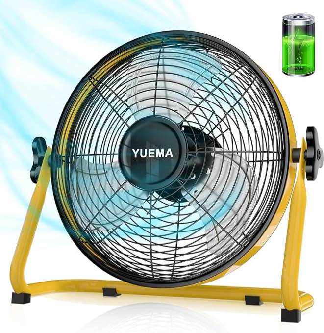 Floor Fan - Rechargeable Powered Fan Cordless High Velocity Metal Blade Portable Fan for Camping Travel Patio Tent Indoor Outdoor Fan 12 Inch 360 Degree Manual Tilt 12 Speed