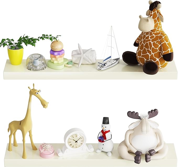 Premium Yellow Glossy Finish Floating Shelves for Wall, 35.5'', Bright Solid Wood Floating Shelves, Sleek Wall Shelf Set with Strong Hidden Brackets for Contemporary Home Decor, Heavy Duty, Set of 2