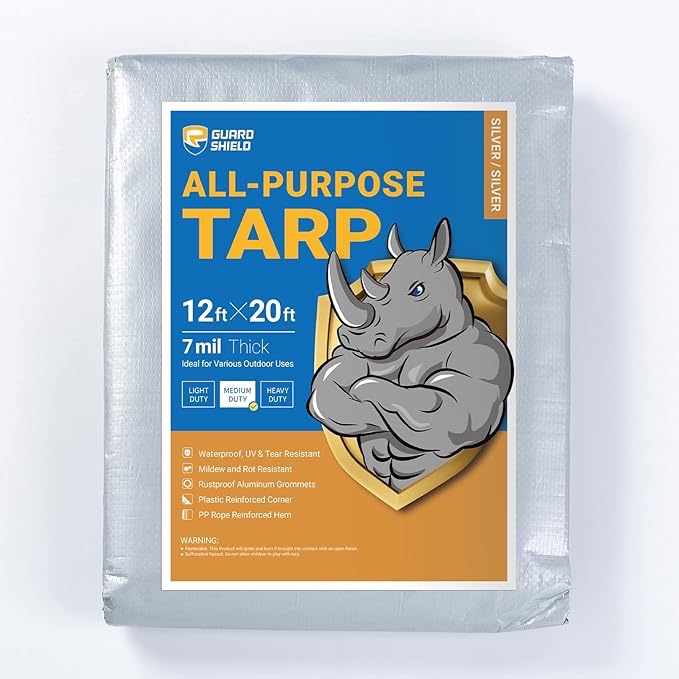 GUARD SHIELD Silver Tarp Waterproof 12x20 Feet Medium Duty All Purpose Poly Tarps Cover