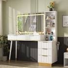 Mercer41 48" Vanity Desk with 35" Large Lighted Mirror, 5 Drawers & Shelves & Charging Station Color: White
