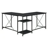 Mainstays Two-Way Convertible Desk with Lower Storage Shelf, Black Wood Grains Finish and Black Metal Frame