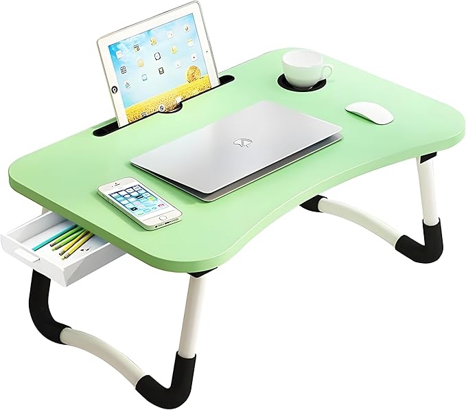 Zapuno Lap Laptop Desk for Bed, Multi-Function Laptop Bed Table with Storage Drawer and Cup Holder, Laptop Lap Desk Laptop Stand Tray Table Breakfast Tray for Eating, Reading and Working green
