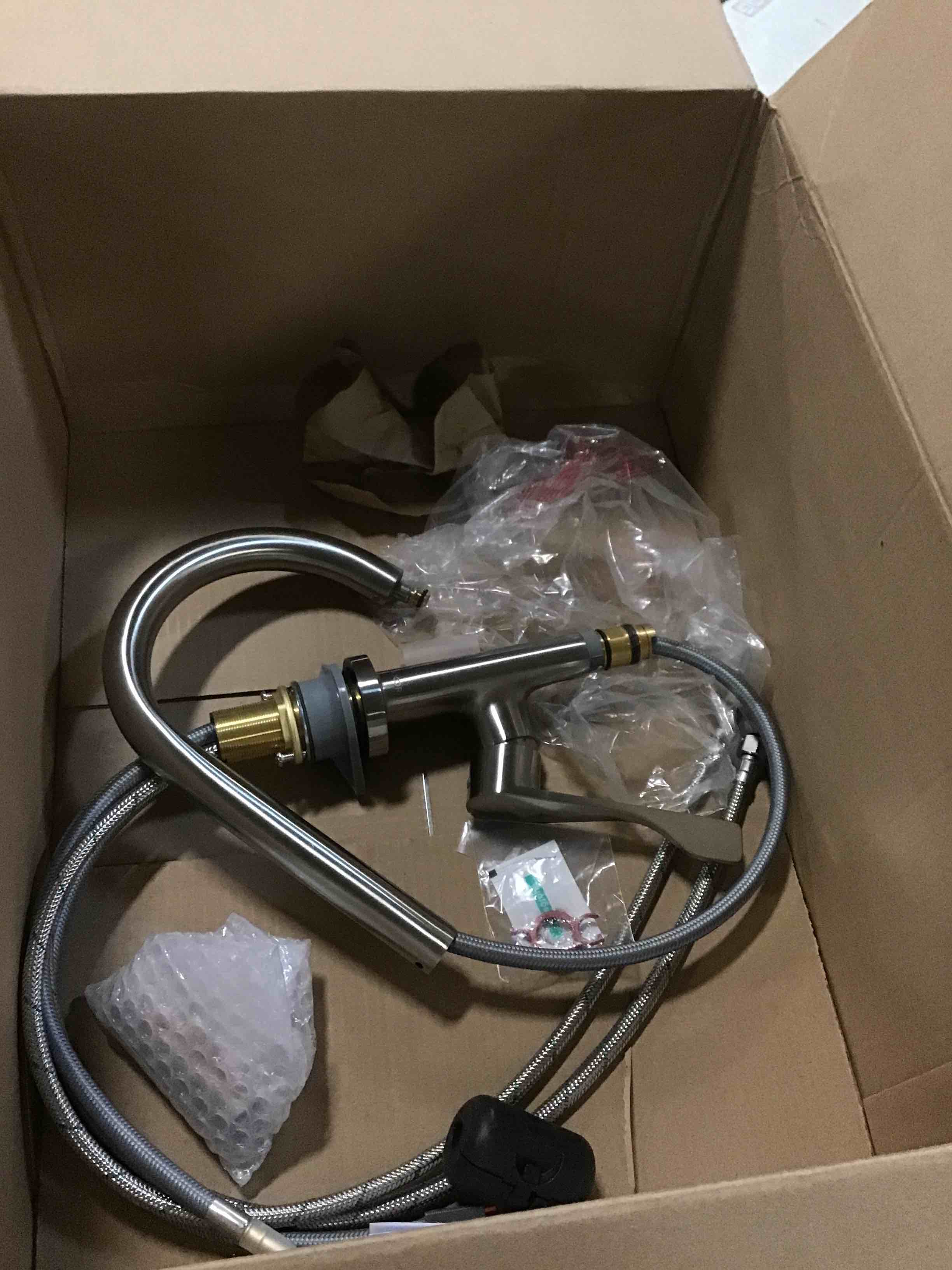 Condition photo showing As Is for AXOR Citterio Stainless Steel High Arc Kitchen Faucet, Kitchen Faucets with Pull Down Sprayer, Faucet for Kitchen Sink, Magnetic Docking Spray Head, Stainless Steel Optic 39835801