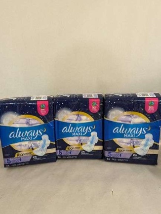 Always Maxi Extra Heavy Overnight Pads, 3 Packs of 24, unid
