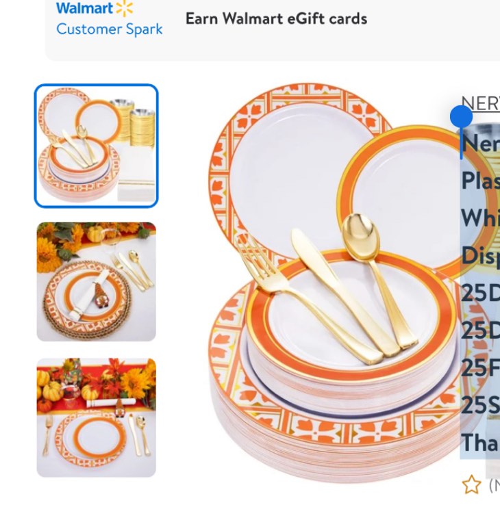 Nervure 175PCS Orange Plastic AIF4&nbsp;Plates - White Orange Gold Disposable Plates Include 25Dinner Plates, 25Dessert Plates, 25Cups, 25Forks, 25Knives, 25Spoons, 25Napkins for Thanksgiving Party