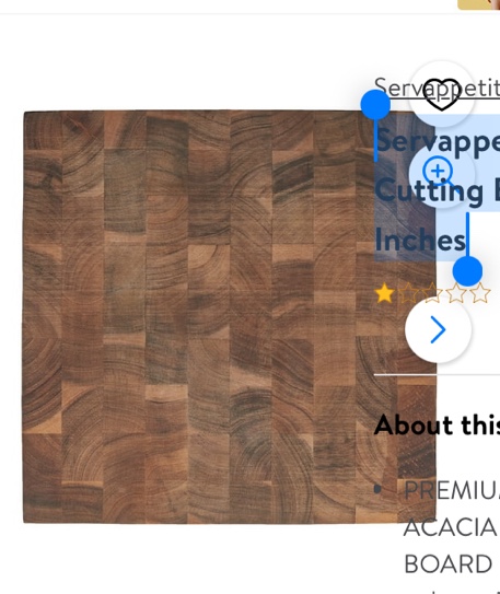 Servappetit Acacia Wood Cutting Board 12 x 12 x 1.73 Inches