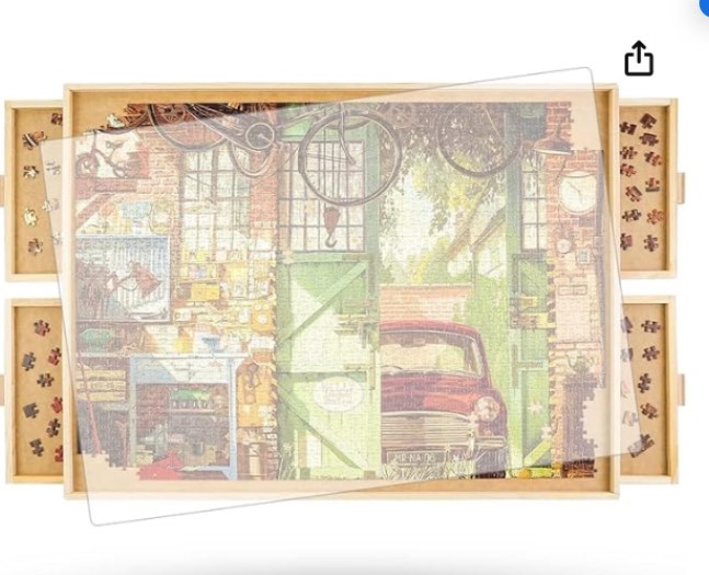 ALL4JIG Tablero de rompecabezas giratorio de 1500 piezas con cajones y cubierta, mesa de rompecabezas de madera porttil de 26 x 35 pulgadas para adultos porttil, tablero giratorio Lazy Susan, regalo