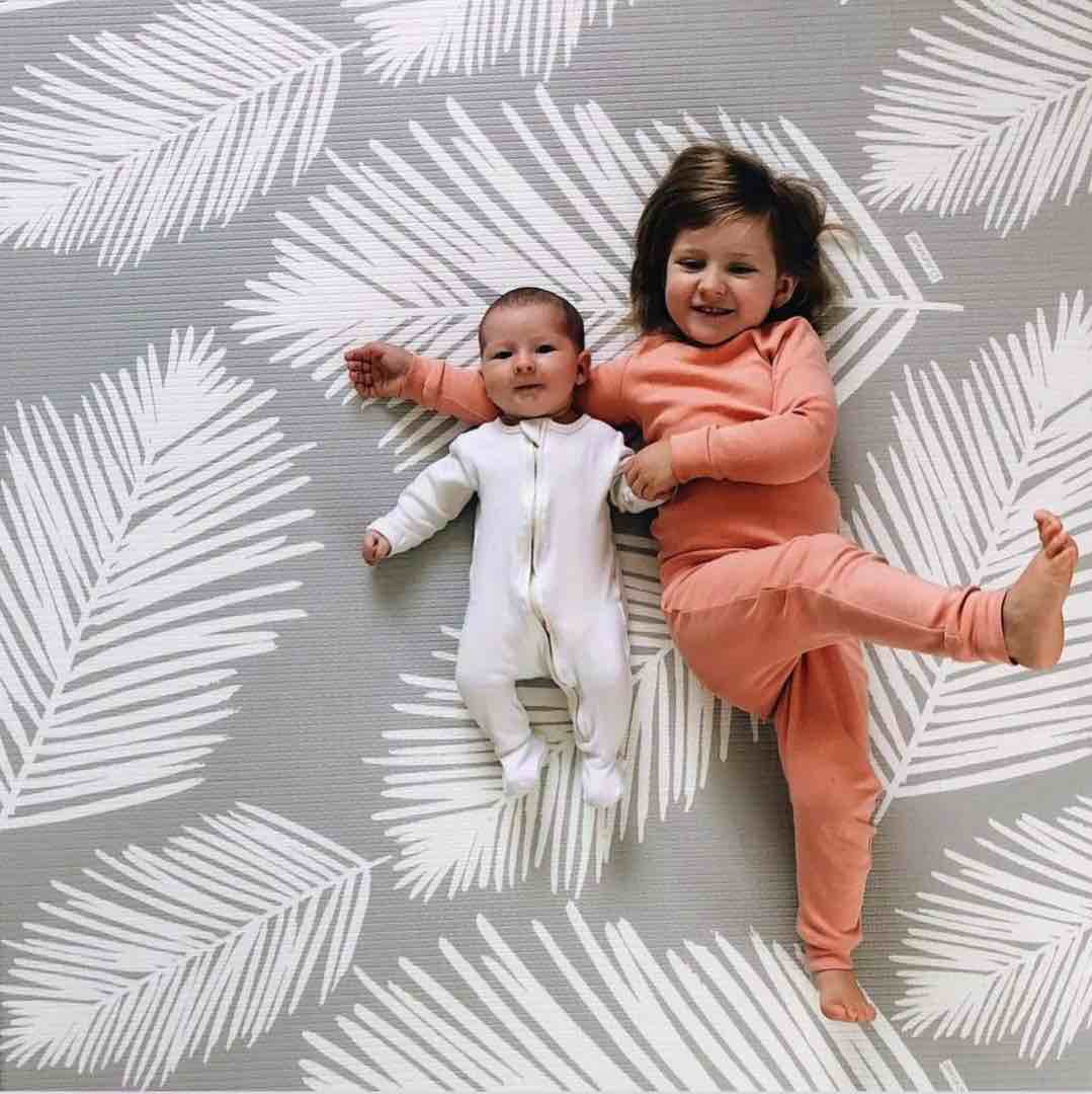 Stylish Reversible Foam Floor Mats  Soft Baby Play Mat for Playing, Tummy Time, Crawling Mat | Toddler, Kids playmat |Exercise Mat, Yoga Mat | Non-Toxic, Waterproof, Easy-to-Clean | Large Gray  Blue Palm Gray - Blue Diamonds